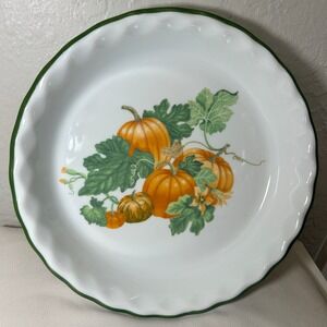 VTG APILCO PIE QUICHE DISH 9.5" PORCELAIN PUMPKIN PATCH FALL DECOR FRANCE‎
